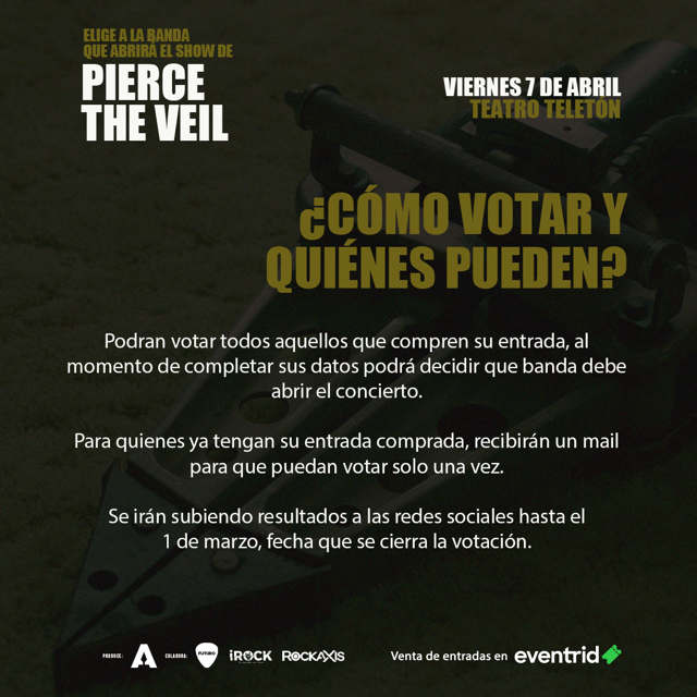 Pierce the Veil: el público elegirá a grupo telonero